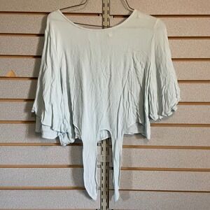 GB Women's Light‎ Blue Tie Front Flutter Sleeve Button Back Blouse